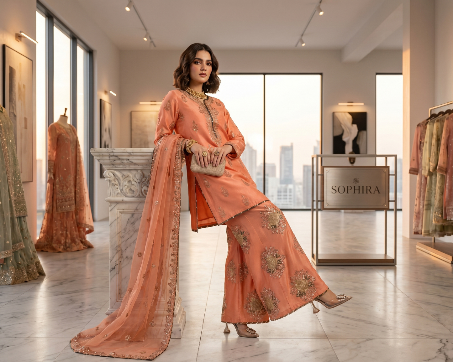Luxury Raw Silk Heavily Embroidered 3-Piece Sharara Suit