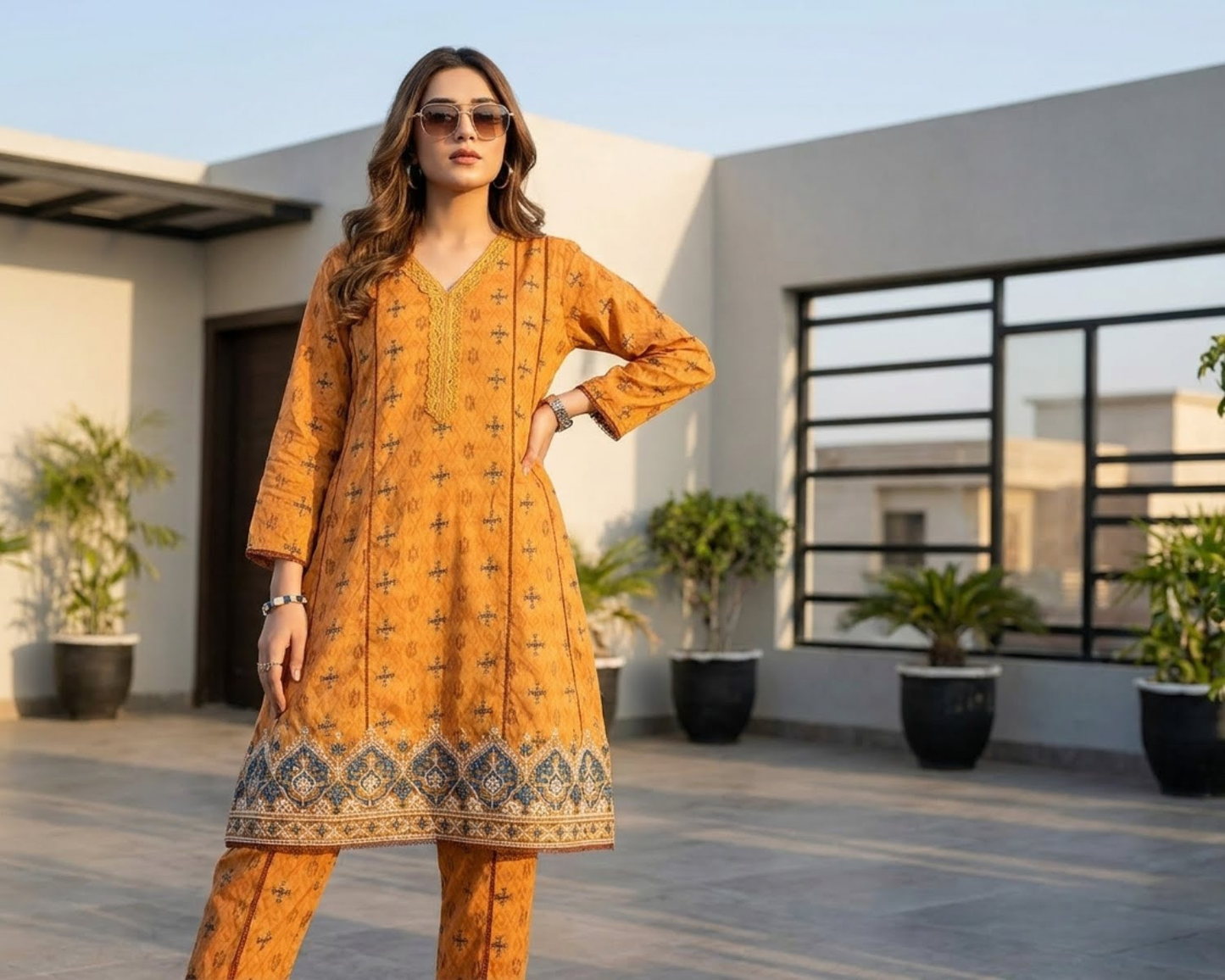 Ivory Serenade Embroidered Cotton Frock – 2-Piece Kalidaar Dress & Pants Set