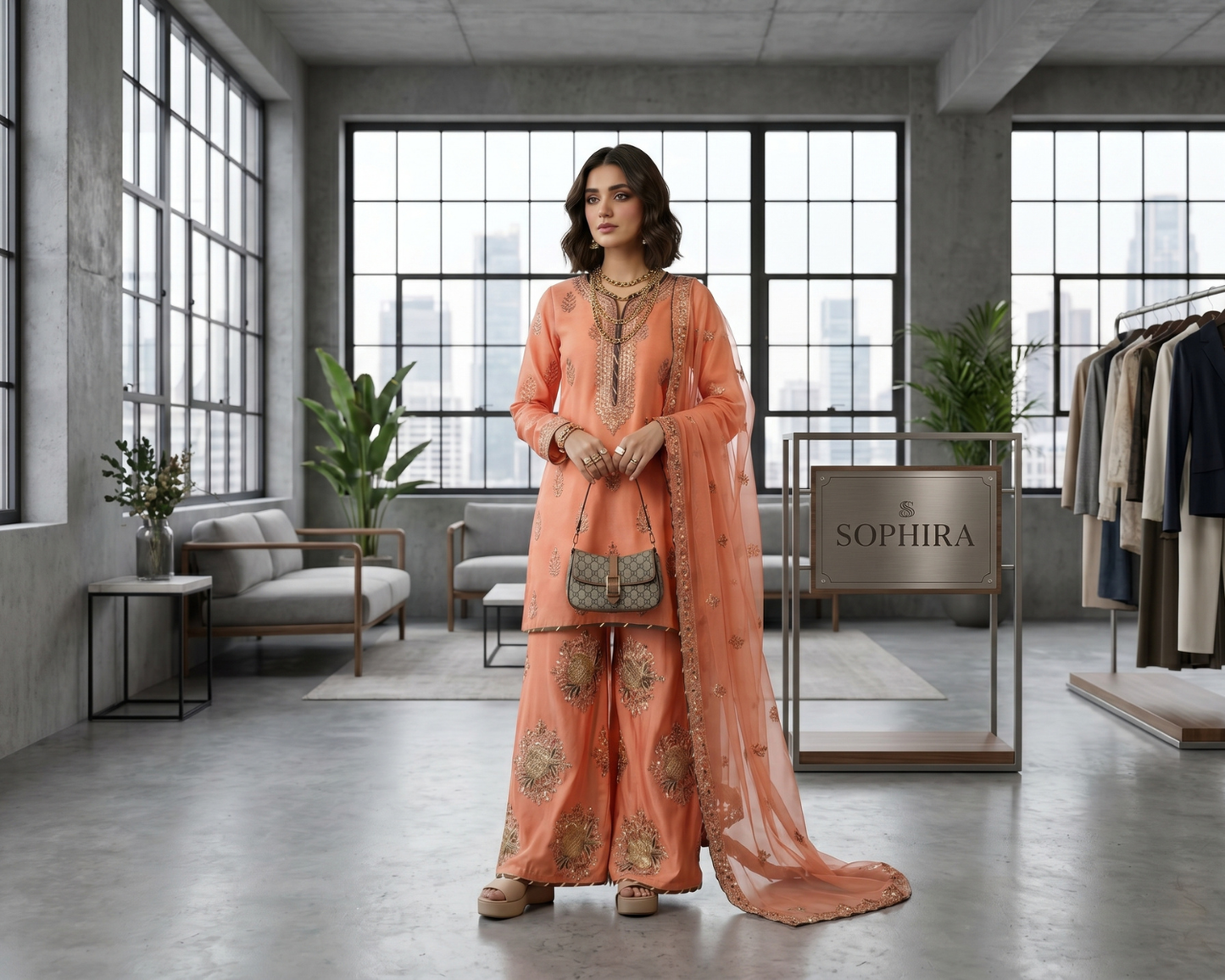 Luxury Raw Silk Heavily Embroidered 3-Piece Sharara Suit