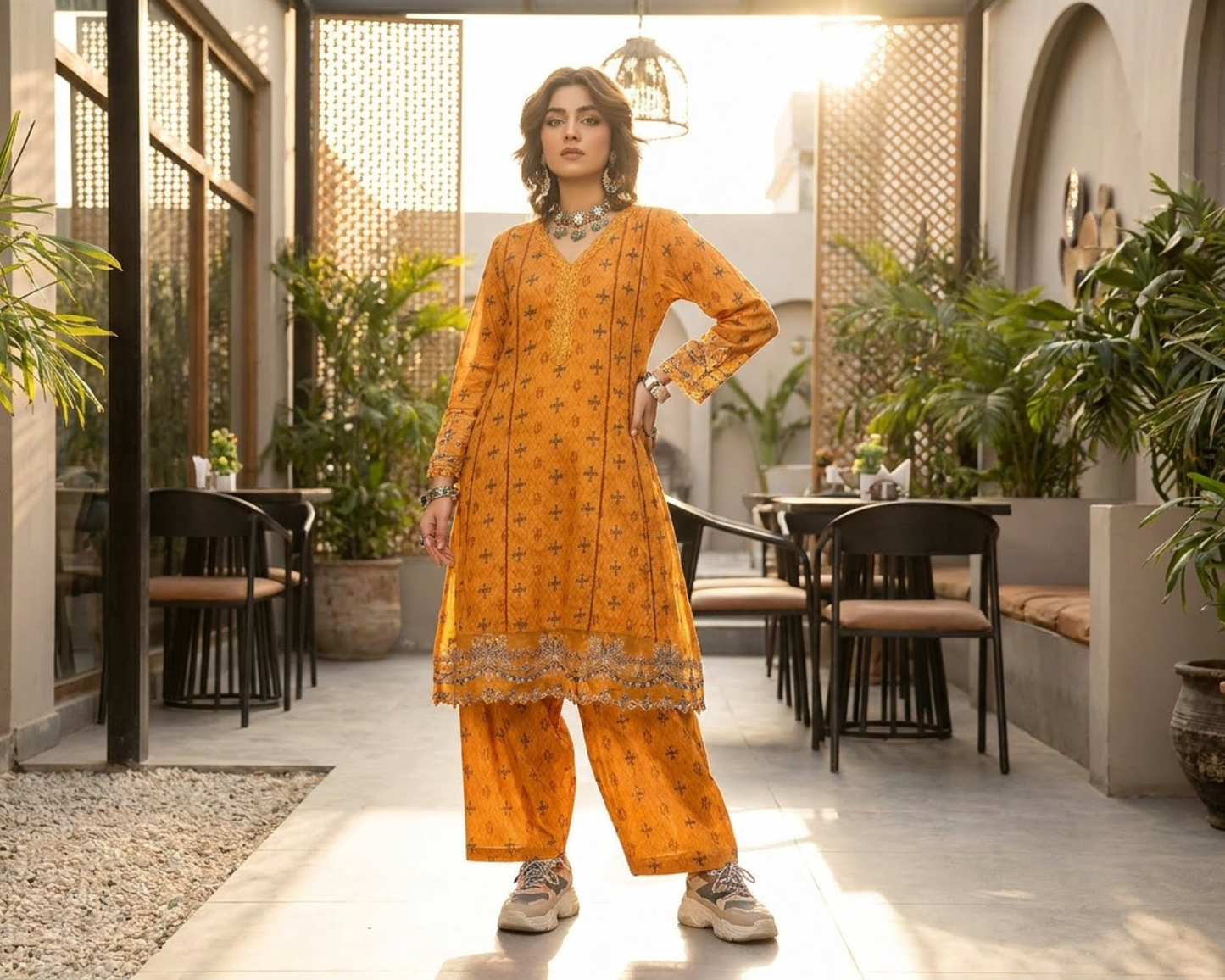 Ivory Serenade Embroidered Cotton Frock – 2-Piece Kalidaar Dress & Pants Set