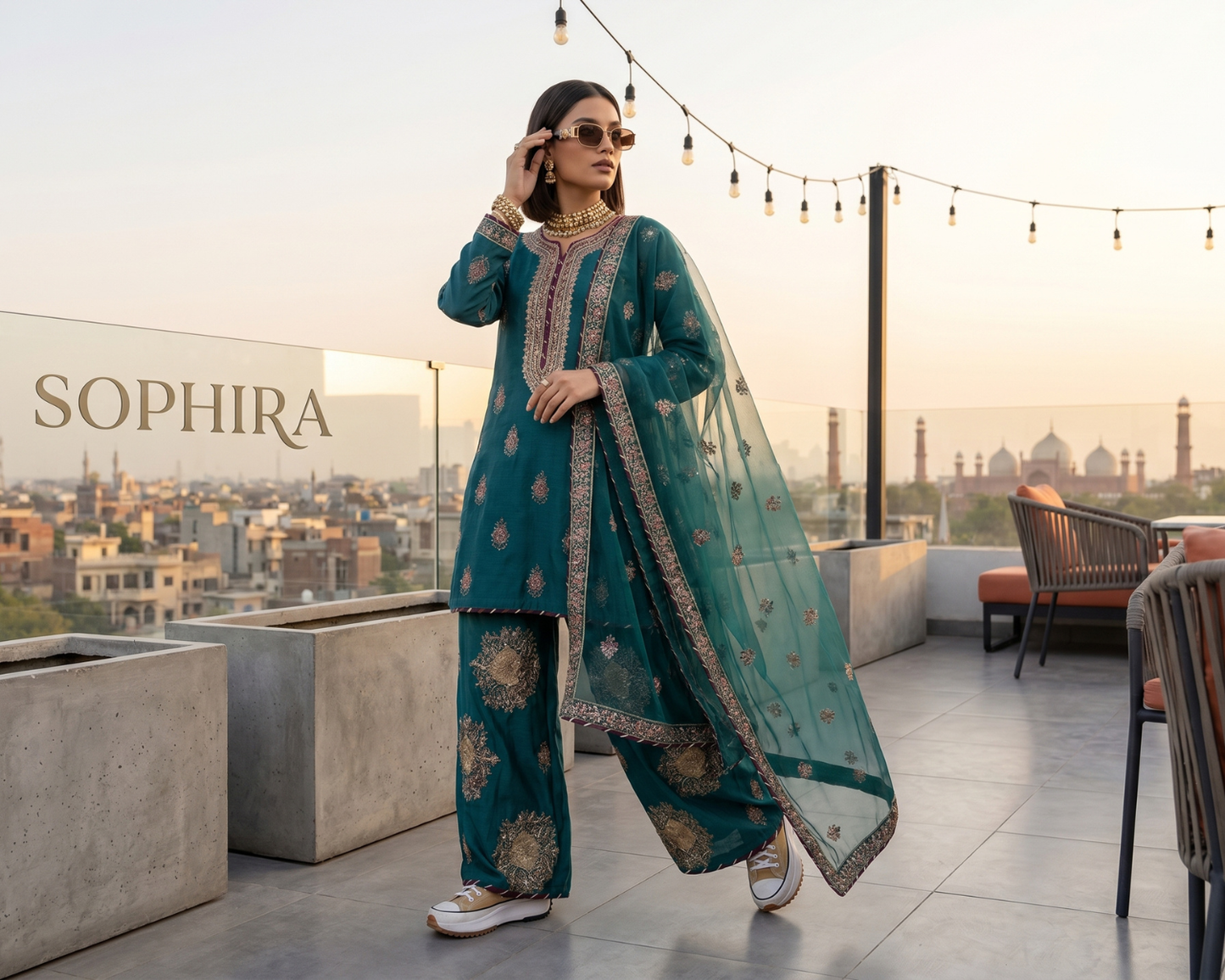 Luxury Raw Silk Heavily Embroidered 3-Piece Sharara Suit