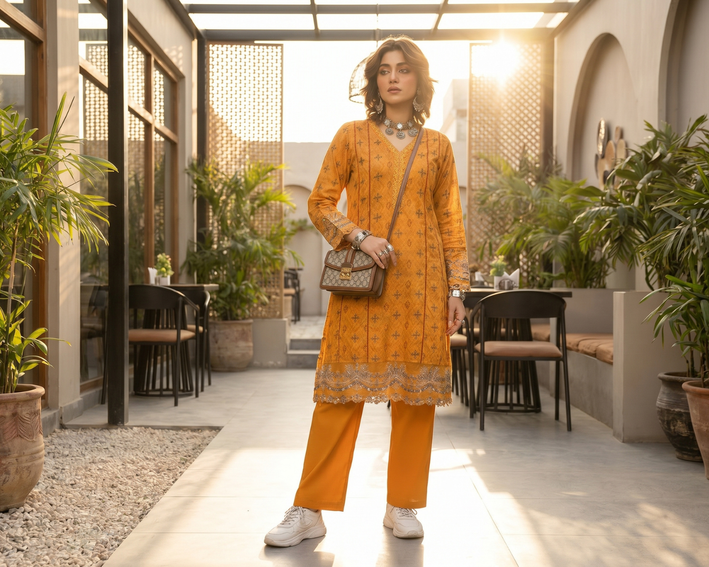 Ivory Serenade Embroidered Cotton Frock – 2-Piece Kalidaar Dress & Pants Set