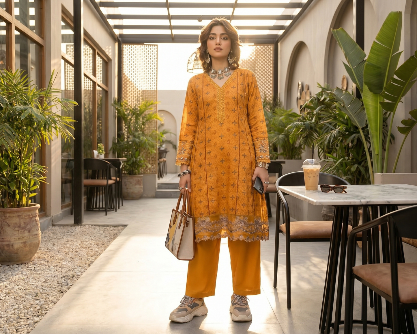 Ivory Serenade Embroidered Cotton Frock – 2-Piece Kalidaar Dress & Pants Set