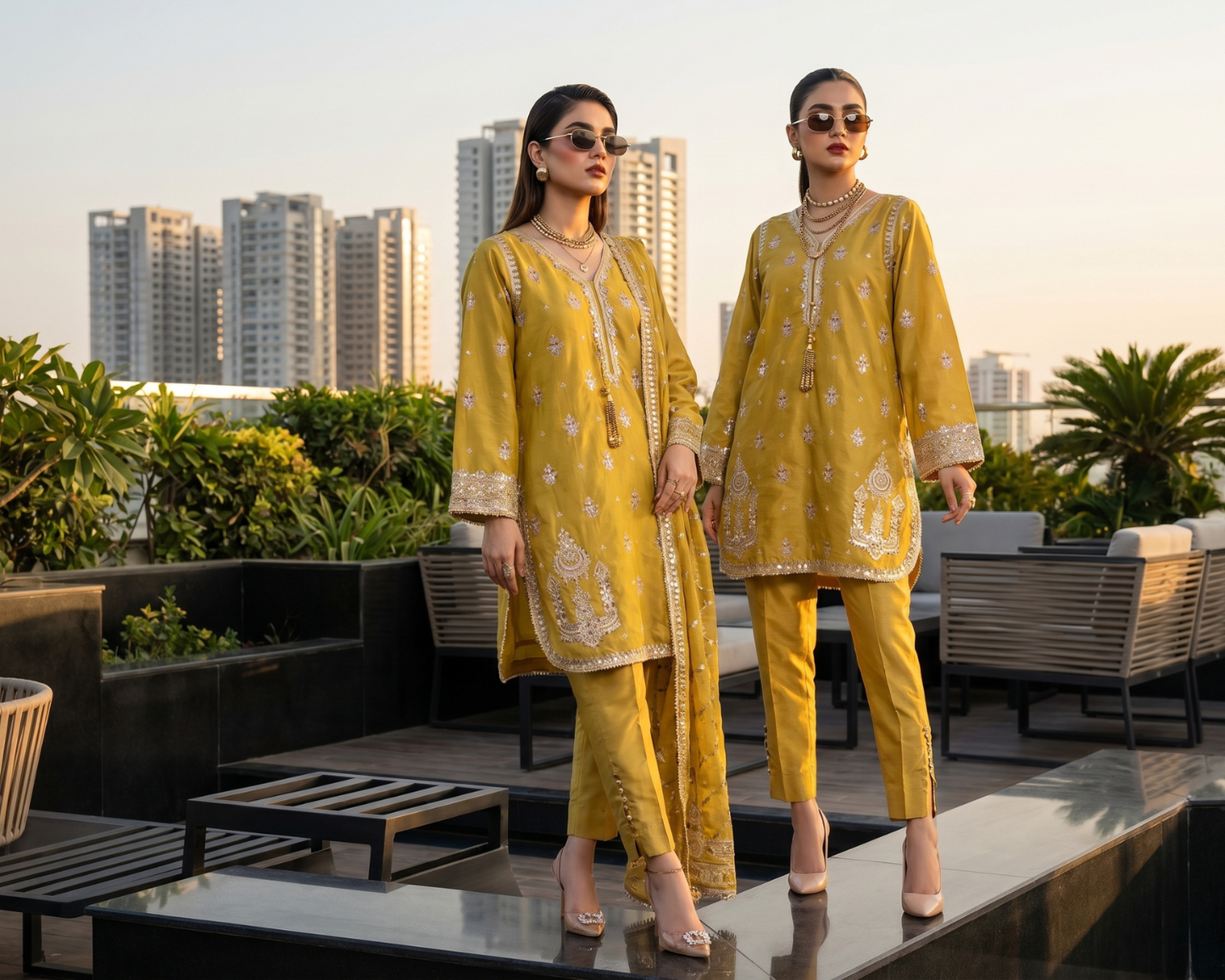 Royal Mustard Embroidered Cotton Kurti with Gold Tilla & Tassels