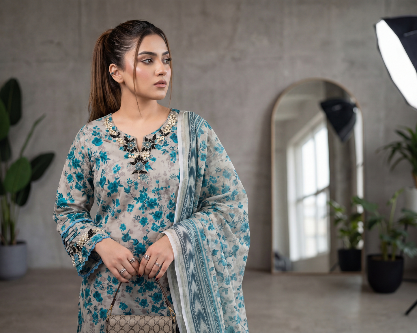 Ivory Serenade Premium Lawn 3-Piece Suit – Embroidered Neckline & Schiffli Cutwork Set