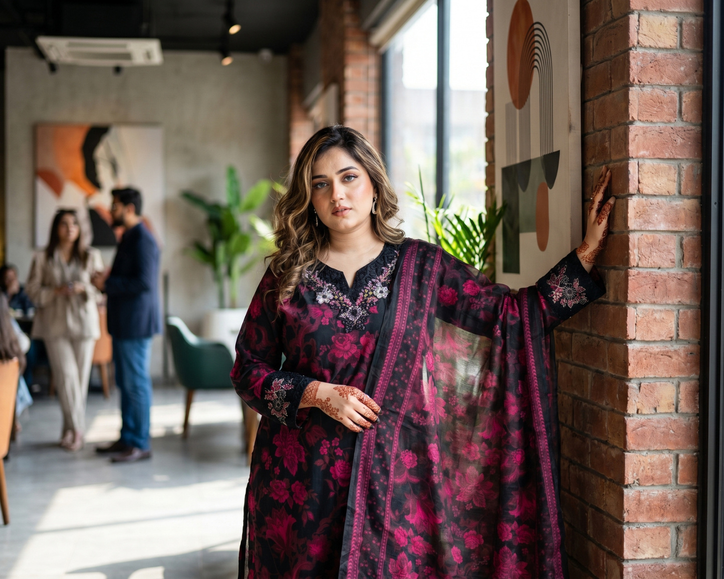 Midnight Bloom Embroidered Cotton 3-Piece Suit – Floral Printed Lawn Dupatta Set