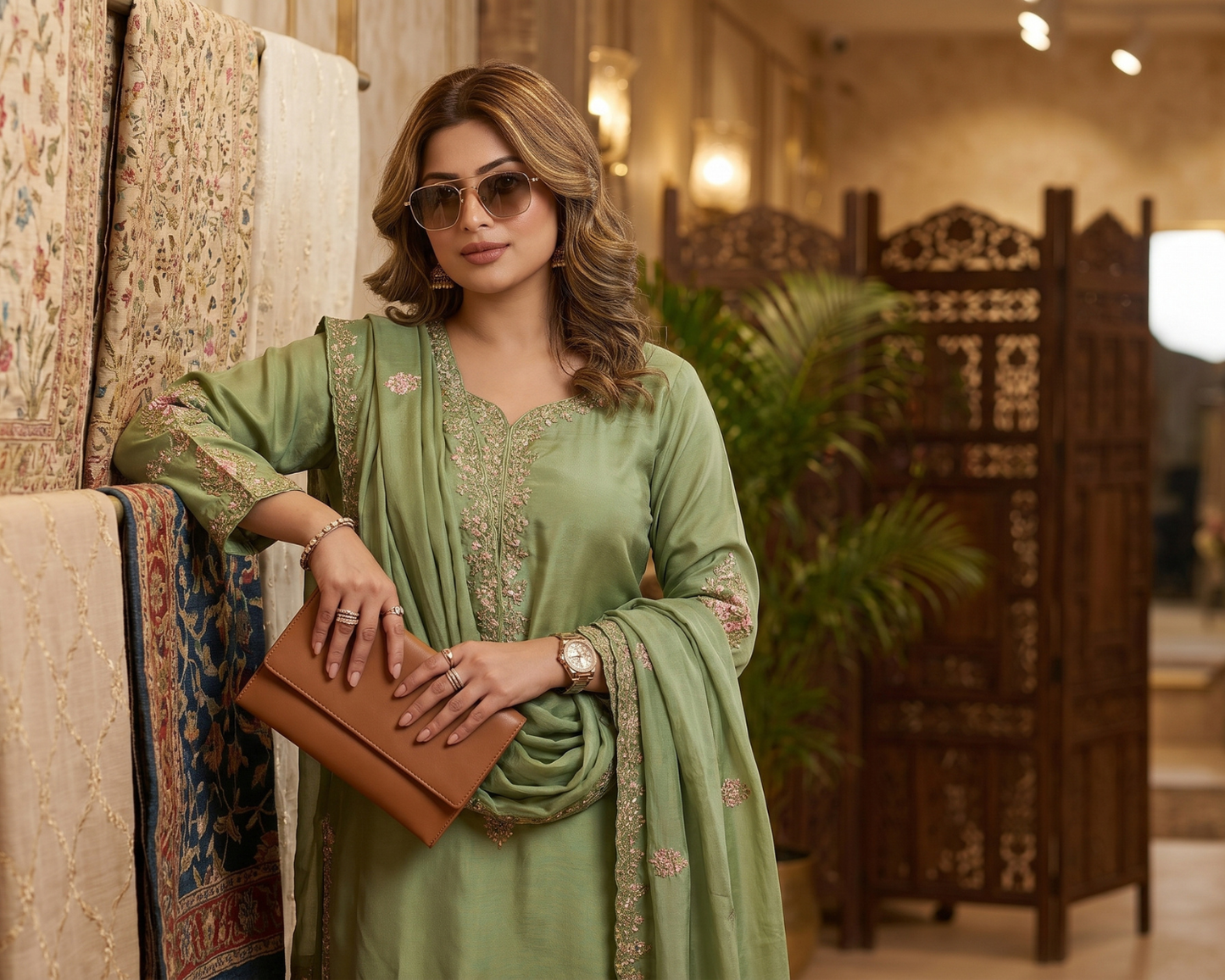 Luxury Raw Silk Center-Placket Embroidered 3-Piece Tulip Suit