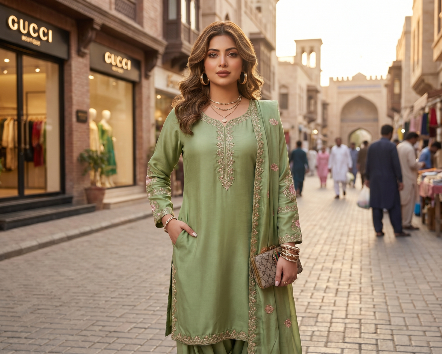 Luxury Raw Silk Center-Placket Embroidered 3-Piece Tulip Suit