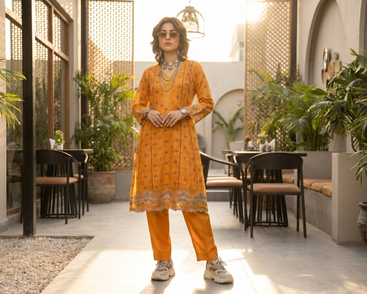 Ivory Serenade Embroidered Cotton Frock – 2-Piece Kalidaar Dress & Pants Set