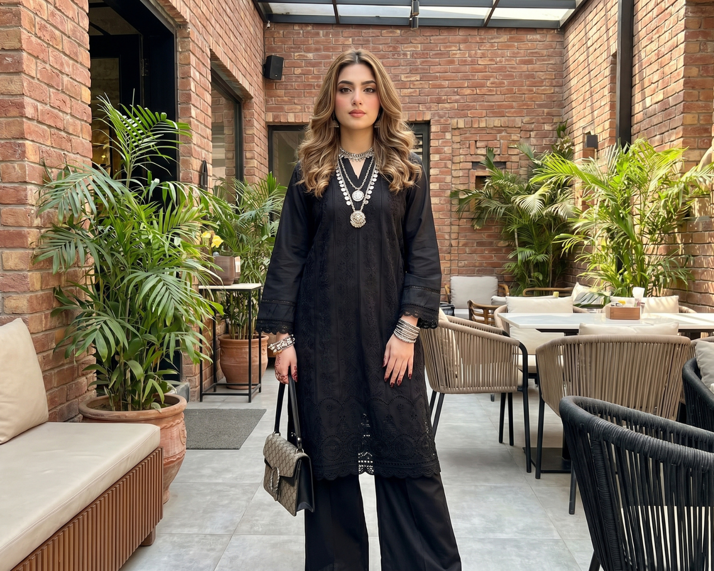 Midnight Chikankari Cotton 2-Piece Suit – Embroidered Kurta & Trouser Set