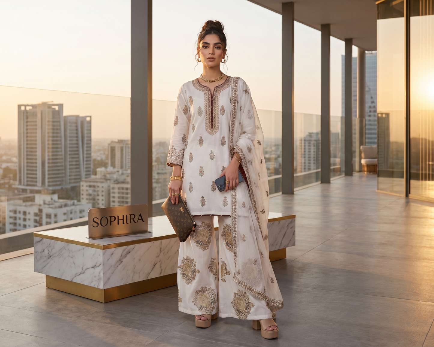 Luxury Raw Silk Heavily Embroidered 3-Piece Sharara Suit