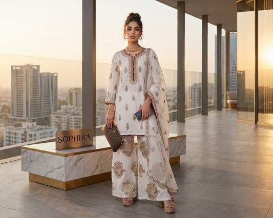 Luxury Raw Silk Heavily Embroidered 3-Piece Sharara Suit