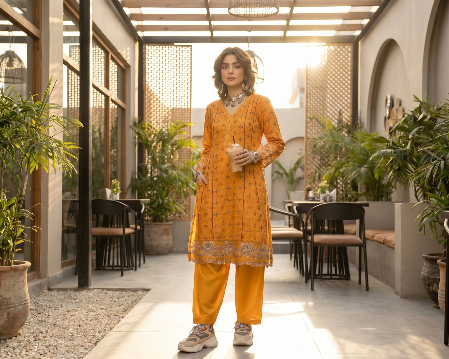 Ivory Serenade Embroidered Cotton Frock – 2-Piece Kalidaar Dress & Pants Set
