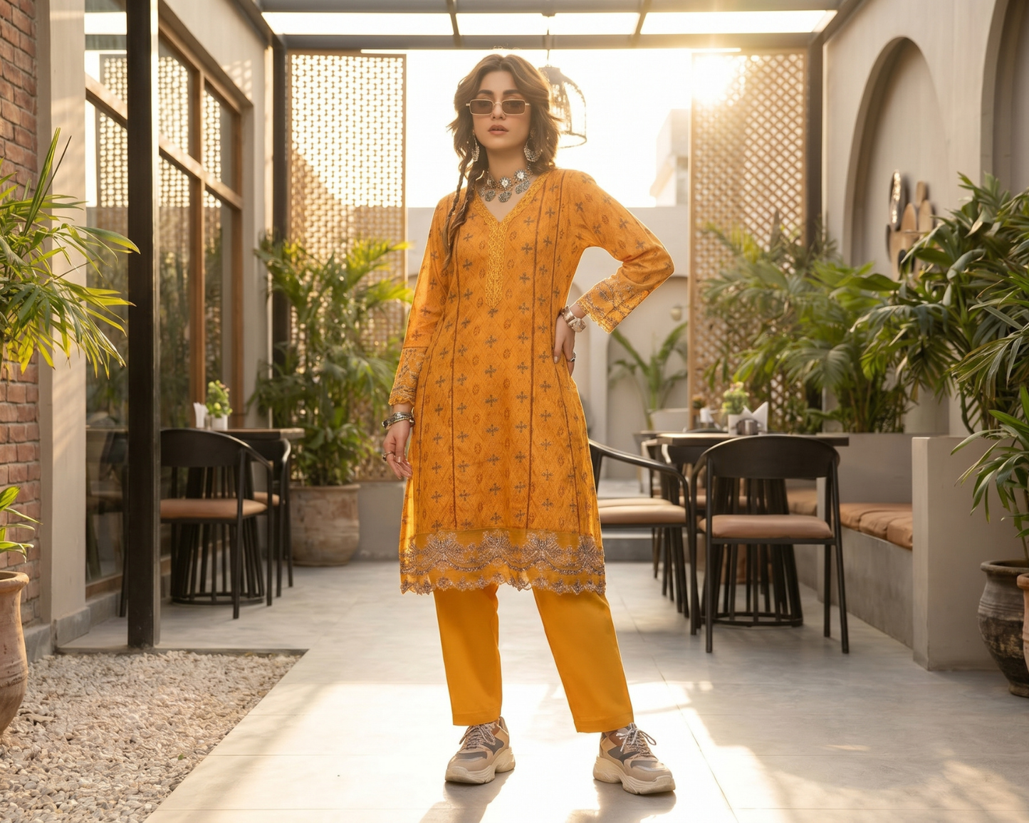 Ivory Serenade Embroidered Cotton Frock – 2-Piece Kalidaar Dress & Pants Set
