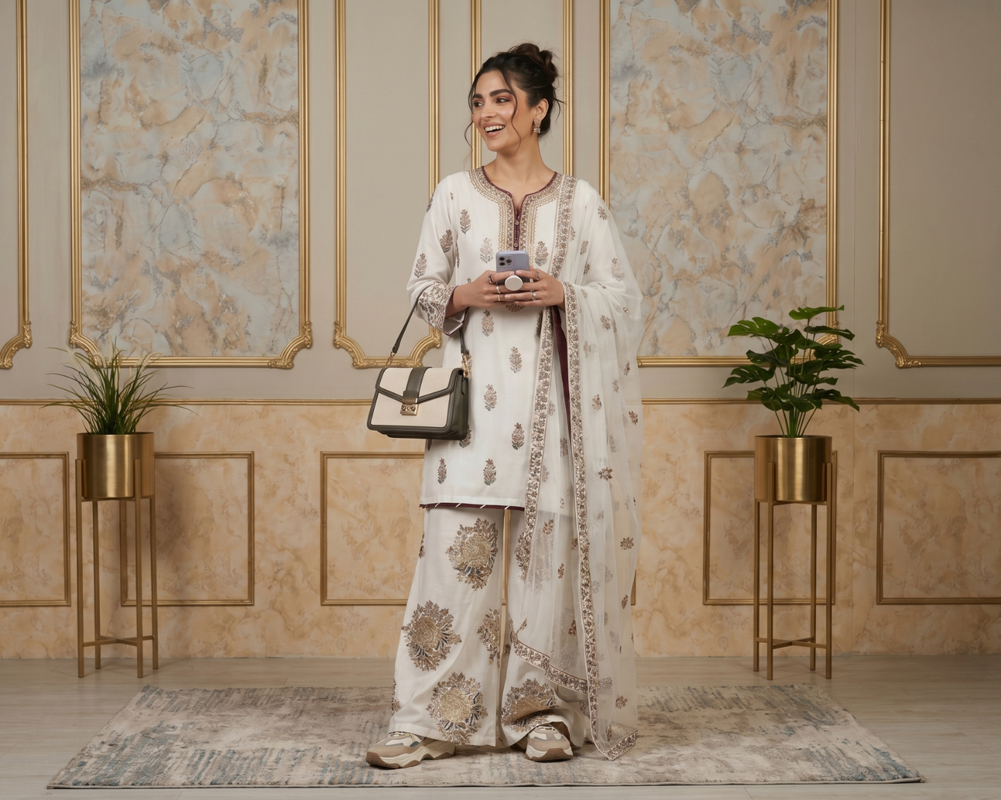 Luxury Raw Silk Heavily Embroidered 3-Piece Sharara Suit