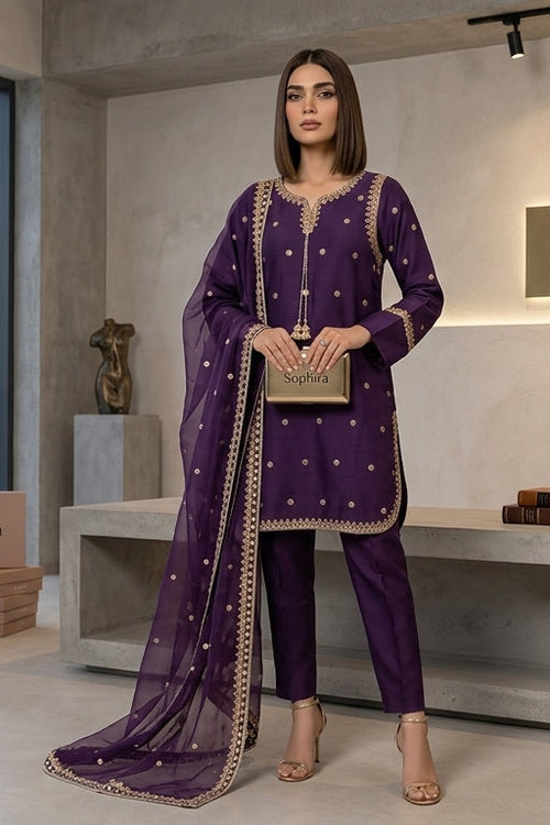 Luxury Handwork Short Shirt 3 Piece Suit for Women – Embroidered Festive Collection
