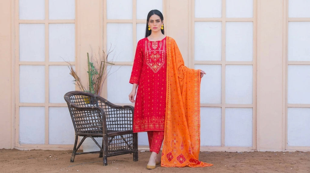 Luxury Red Hand Embroidered 3 Piece Suit – Festive & Party Wear for Women