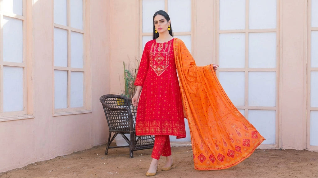 Luxury Red Hand Embroidered 3 Piece Suit – Festive & Party Wear for Women
